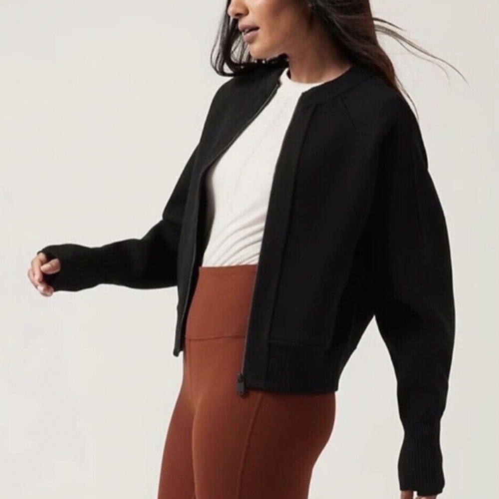 Athleta Sequoia Full Zip Sweater Cardigan Womens XXS Black Waist Length